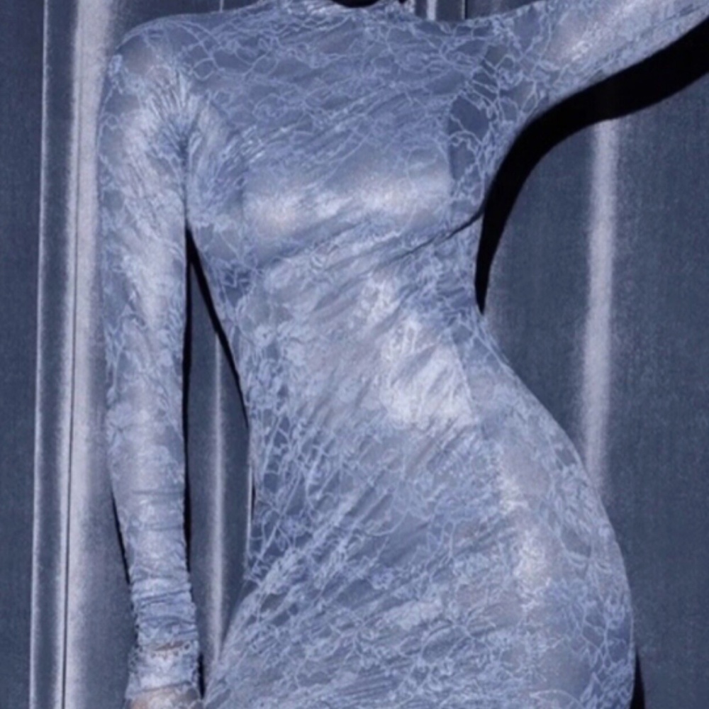 NWT SKIMS Women’s LACE HIGH NECK MINI DRESS Bodycon Stretch Long Sleeve sz L